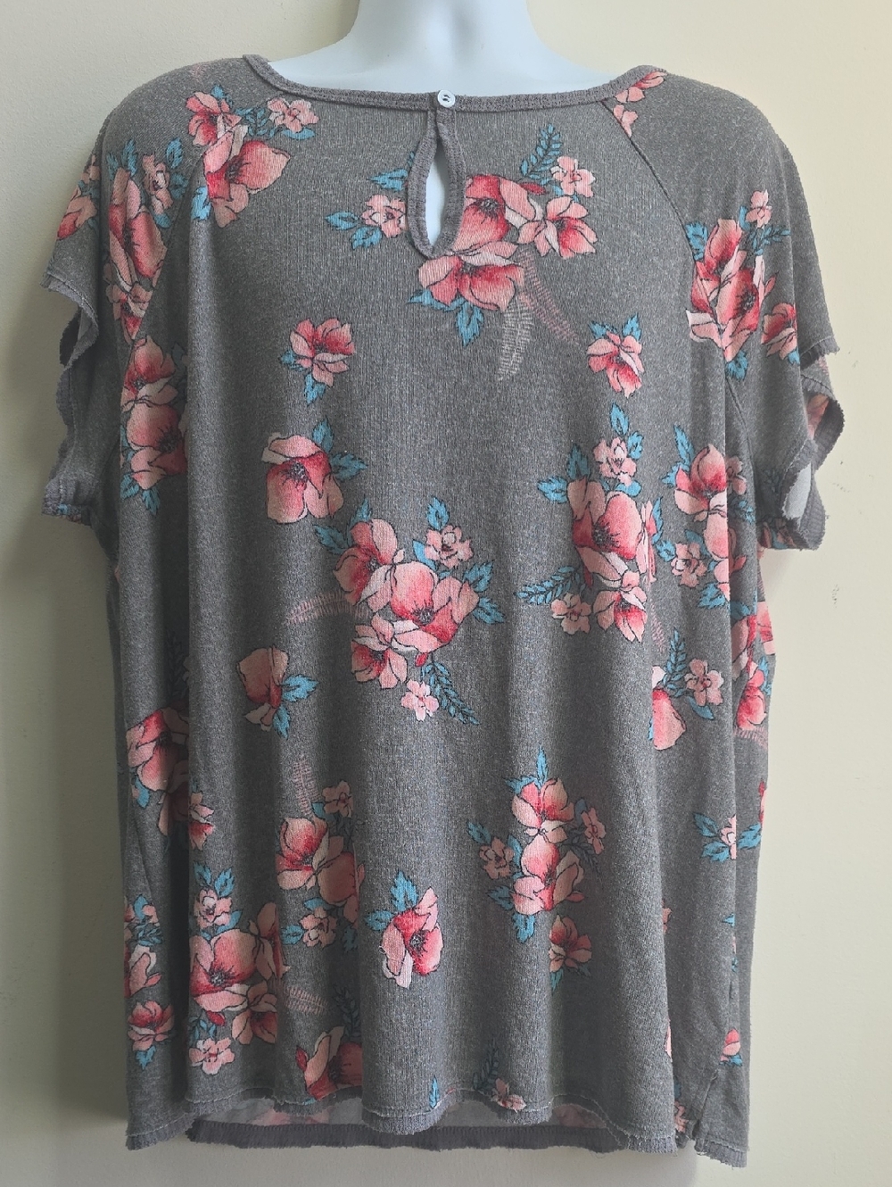 Lane Bryant Gray Tee with Pink Floral Print